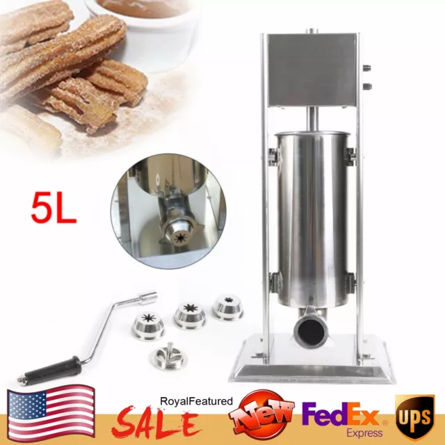 5L Stainless Steel Manual Churrera Churros Machine Maker 4 Nozzles Waffle Makers