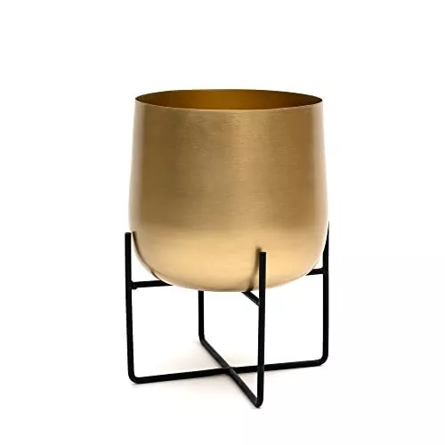 Gold Plant Stand With Plant Pot Large Metal Planter with Black Stand