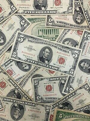 (1) $5 Dollar Red Seal 1953 1963 5 Dollar Note Legal FIVE Bill Lot Estate Sale