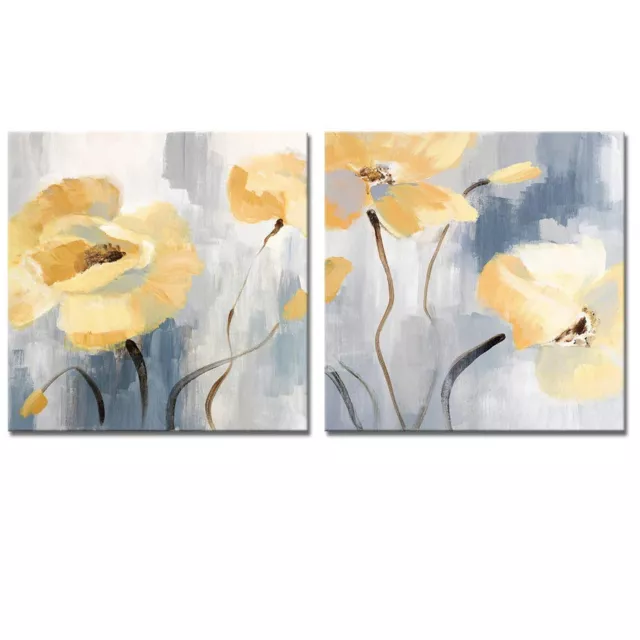 Elegant Yellow Flowers Canvas Wall Art 2 Piece Yellow Poppy Picture Prints Fr...