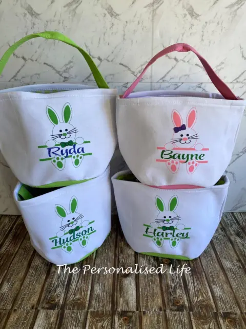 Personalised  Large Soft Easter Egg Hunt, Easter Bunny Basket Bucket Bag