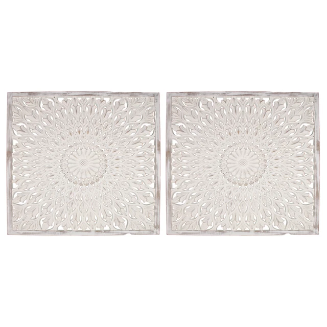 Pair of Mandala Wooden Wall Arts Bed Head Set 80cm Tall, Carved Lattice Filigree