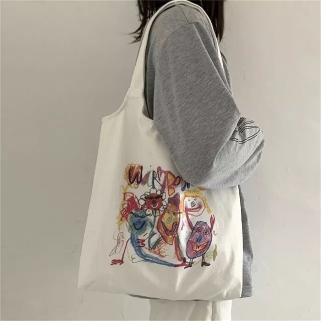 Nuova borsa a mano donna arte cartone animato tela borsa a tracolla donna studente borsa per la spesa