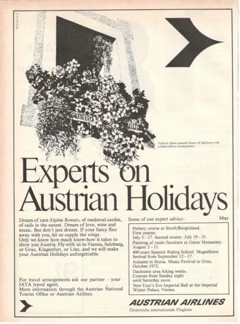 Aua Austrian Airlines Company Aerial 1 Page Advertising 1972 Typical Alpine
