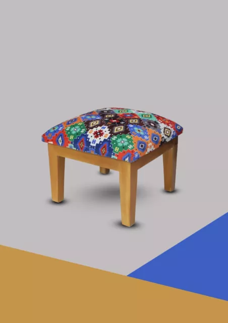 foot stool multi colored with solid wooden base, polished with deco colored