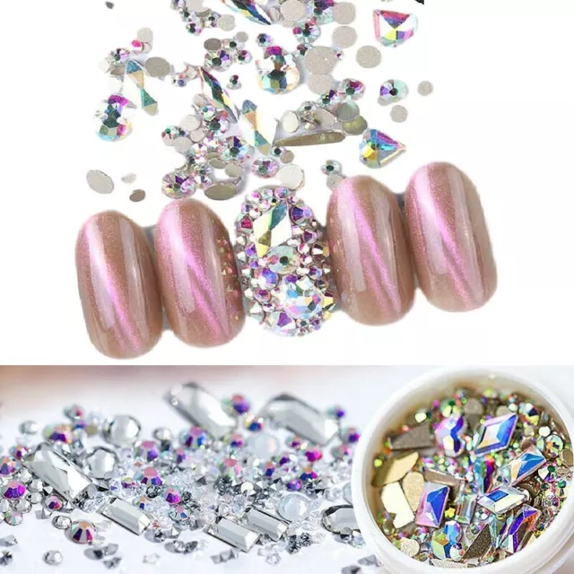 3D Mixed Nail Art Rhinestones Crystal Gems Jewelry Gold AB Shiny Stones Decor
