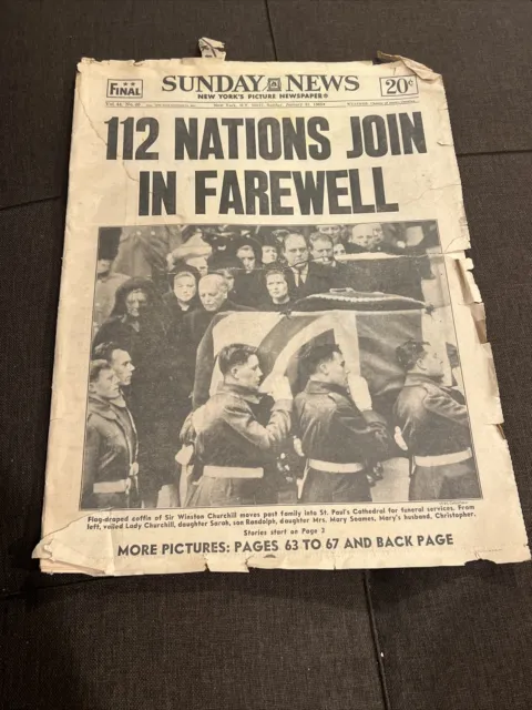 vintage newspaper Sunday NewsJanuary 31,1965 Farewell Sir Winston Churchill fd97
