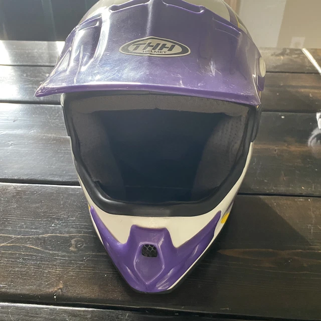 THH Riding Helmet. White/Purple/Yellow Medium. Minor scuffs/scratch as pictured.