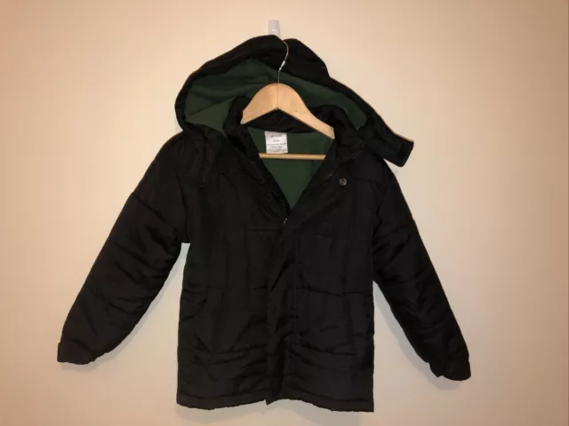 Girls Boys Black Winter Puffer Jacket Hooded Warm Sz 6 NZ Fleece Lined JK Kids