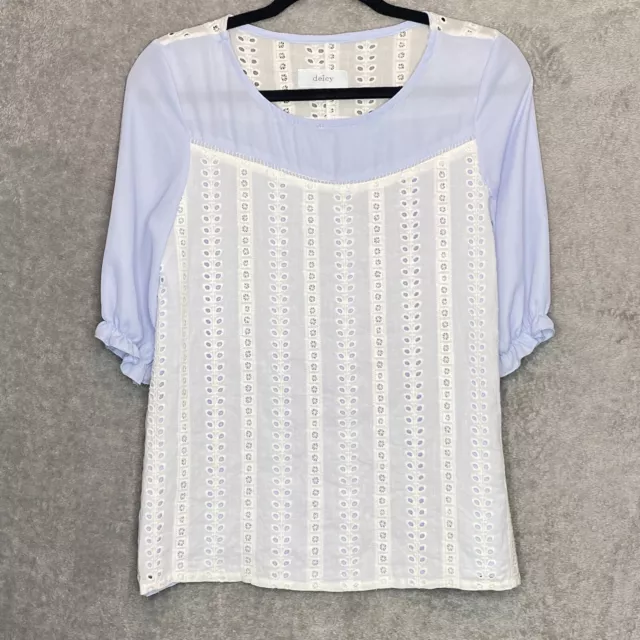 Deicy S Small Top Shirt Blue Eyelet Scoop Neck Short Sleeve Casual Womens P21