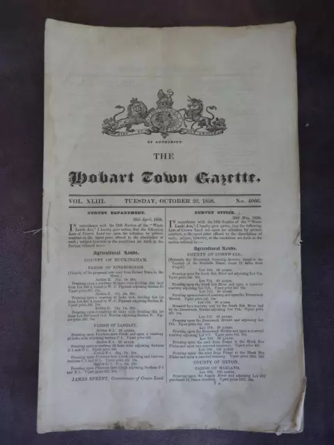 Hobart Town Gazette - Tasmania - 26 Oct 1858 -   Convict Notices, Rewards Etc