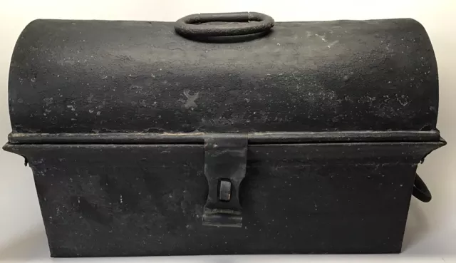 Antique Pressed Steel Large Dome Top Document Box Valuables Black (FBG)