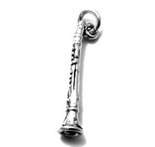 Guaranteed Genuine 925 Sterling Silver 3D Clarinet Charm Pendant