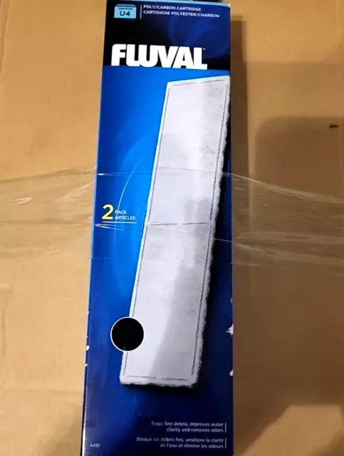 Lot of 2 pkgs -  Fluval U4 Aquarium Filter Poly/Carbon Cartridge A-492 -2 per Pk