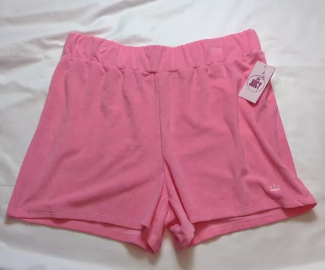 Juicy Couture Shorts Womens 2XL Pink Terrycloth Cotton Blend Lounge Towel Logo