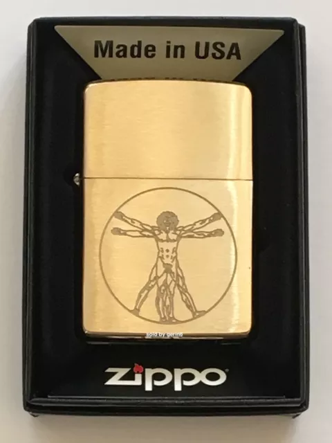 Zippo Windproof Solid Brass Lighter With Engraved Vitruvian Man 62948 New In Box