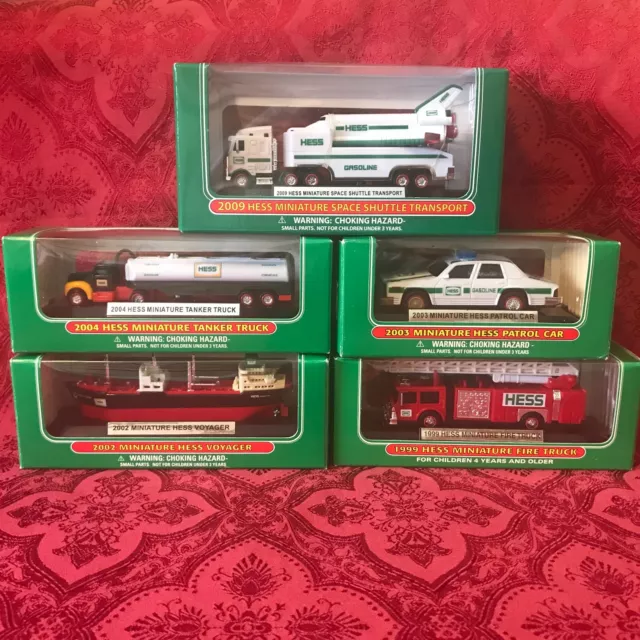 Set Of (5) Hess Mini Trucks 1999, 2002, 03, 04, 09 Direct From The Factory Case