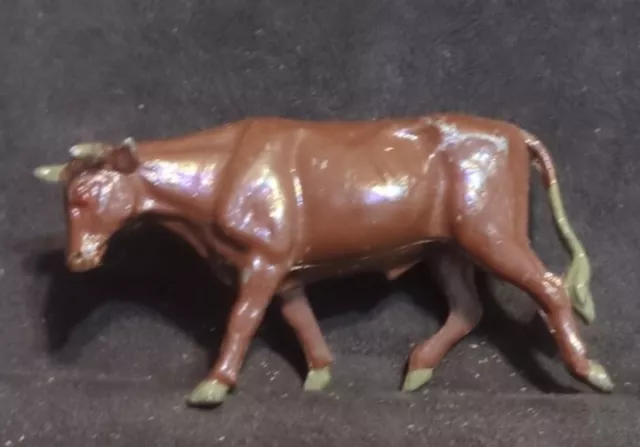Vintage Painted Cast Iron Cow/Bull With Horns Miniature Figurine