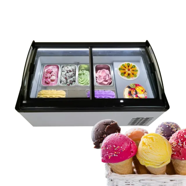 Vaseni Gelato Ice Cream Showcase Ice Cream Display with 6 Square Storage Basket