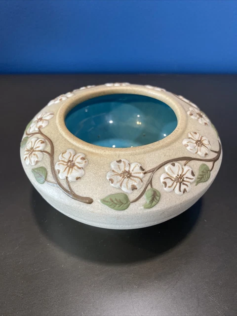 Pigeon Forge Pottery Rose Bowl Vase Planter Blue Glaze Bisque Finish Flowers