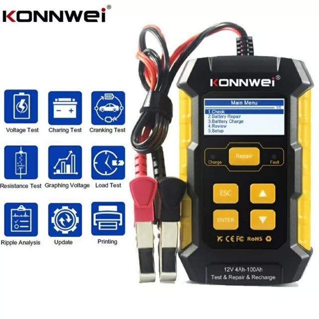 KONNWEI KW510 12V Battery Tester Repair Charger Charging Cranking Test Universal 2
