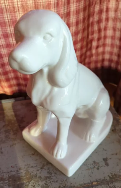 Vintage Porcelain Ceramic Sitting Spaniel Hound Dog Very Pretty & Large Statue