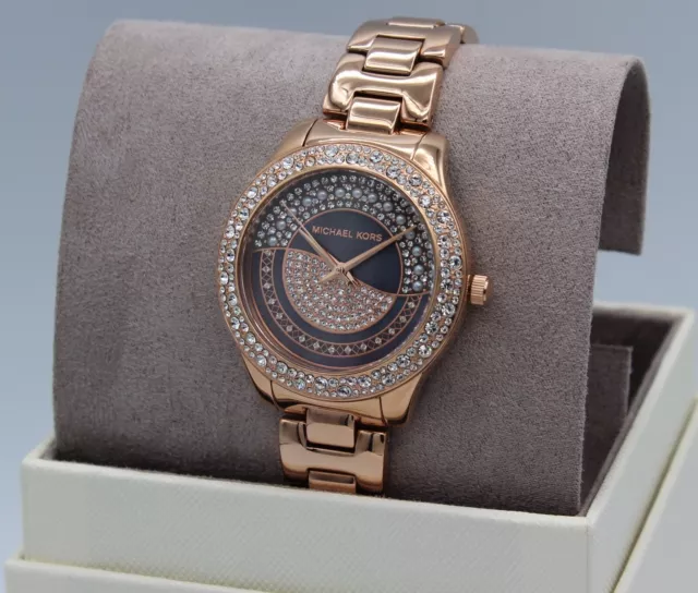 New Authentic Michael Kors Liliane Rose Gold Mop Crystals Mk4624 Women's Watch