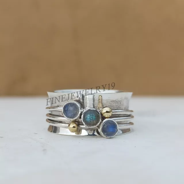 Moonstone Labradorite Ring 925 Sterling Silver Spinner Ring Meditation Ring -I02