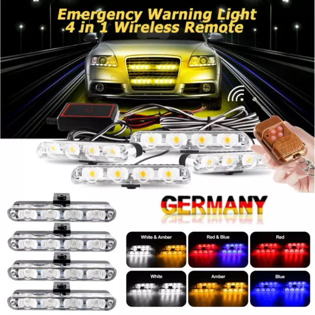4x LED Auto Notfall Frontblitzer LKW Blitzlicht Warnleuchte Strobe