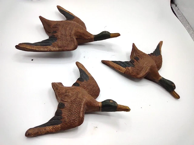 Vintage Flying Ducks Mallard Resin Birds Wall hangings Three to the Set. #C