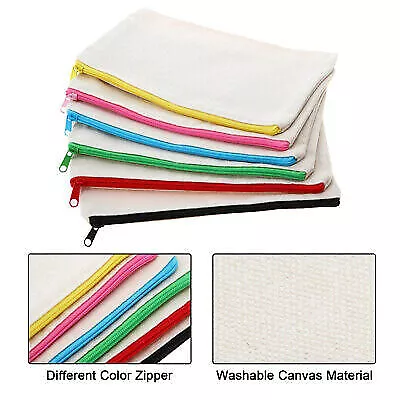 6/24x Canvas Pen Pencil Case Coin Pouch Blank DIY Make Up Zipper Bags Pockets au