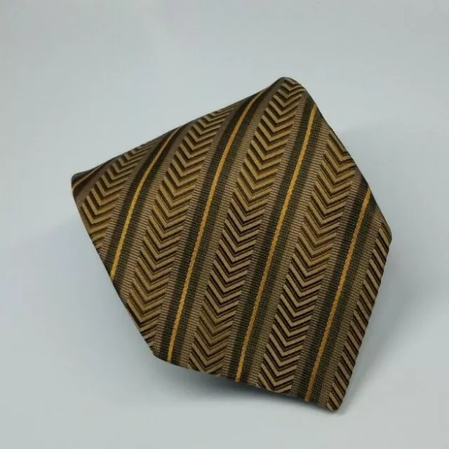 Jim Thompson Silk Tie Brown Yellow Stripes Geometric Men Necktie 56 x 3.75