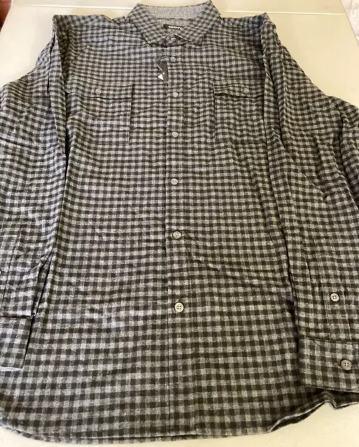 DKNY Men's Fulton Gingham Long-Sleeve Cotton Flannel Shirt Charcoal Heather-XL