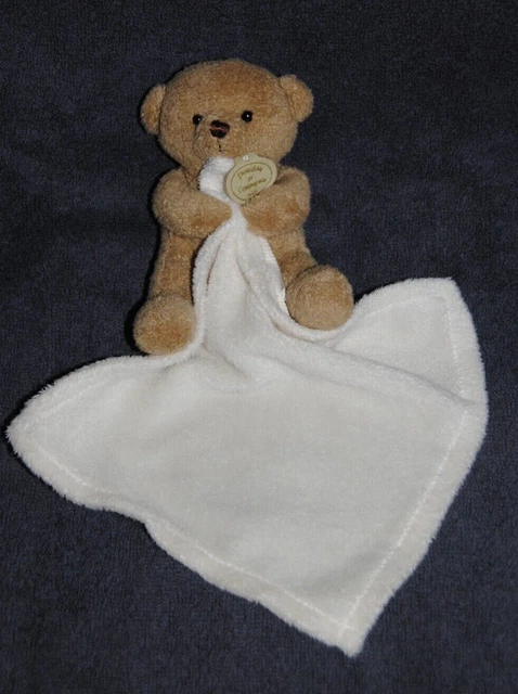 DOUDOU ET COMPAGNIE Ours Beige Brun Mouchoir Ecru Nez Brodé Marron Yeux Noir Dur