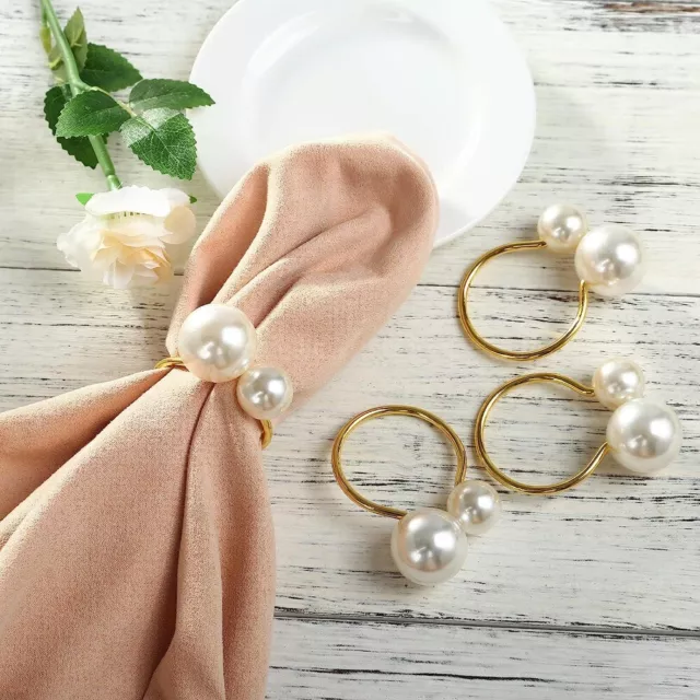 12Pcs Gold Pearl Napkin Rings U Shape Metal Napkin Ring  for Table Decor