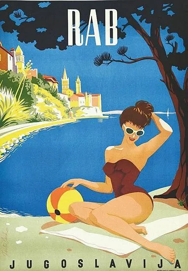 Vintage Rab Yugoslavia Croatia Tourism Poster  A3 Print