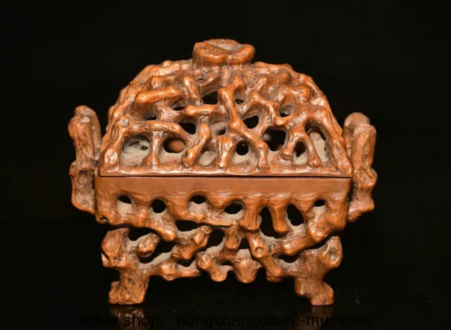 6.2 " Old Chinese Boxwood Wood Carving Dynasty incense burner censer