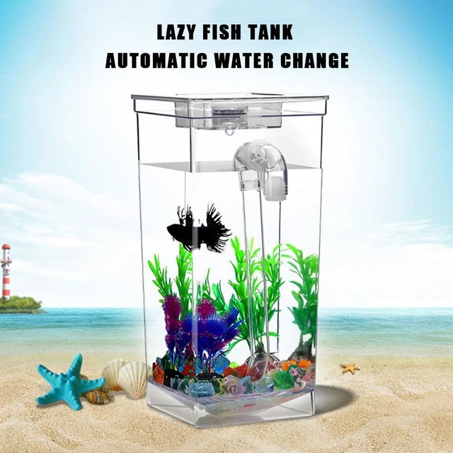 Kids Fish Tank Self Cleaning Small Desktop Fish Aquarium LED Easy. Clean O1I9