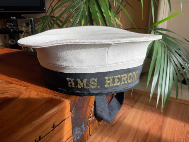 Vintage WW2 British Royal Navy HMS Heron Cap And Cap Tally Naval Military NAMED