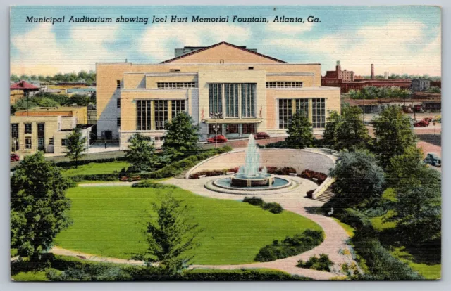 Post Card Municipal Auditorium Showing Joel Hurt Memorial Mountain Atlanta