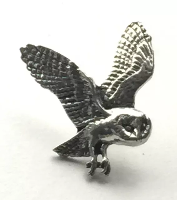 Barn Owl Handcrafted From English Pewter Lapel Pin Badge + Gift Bag