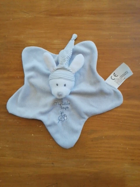 Doudou Nicotoy Simba Lapin Ours Plat Gris Blanc Bonnet Rayé My Little Toys