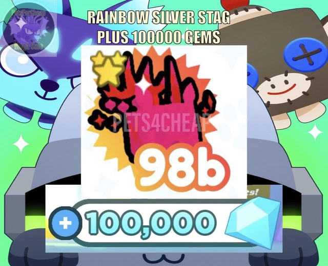 ROBLOX PET SIMULATOR X RAINBOW SILVER STAG PLUS 100000 GEMS £5.99