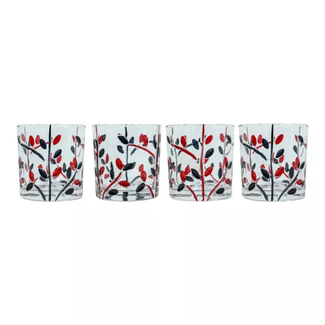 Conjunto De Cuatro 4 Murano Cristal para Beber Vaso Rojo Negro Floral Flor 256ml 2