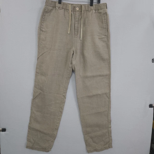 Tommy Bahama Relax Linen Pants Mens Beige Large Elastic Waist Straight Leg Chino