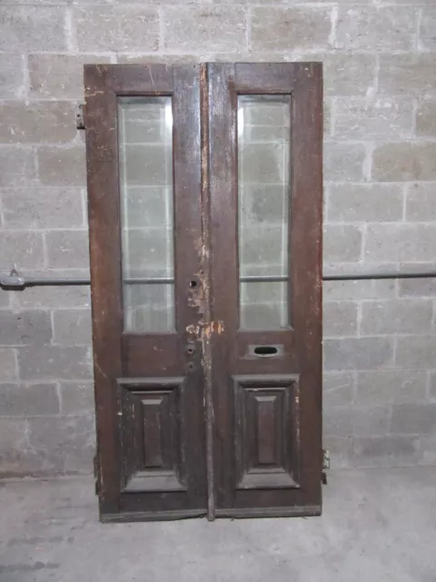 ~ Antique Oak Double Entrance French Doors Beveled Glass ~ 44 X 87 ~ Salvage