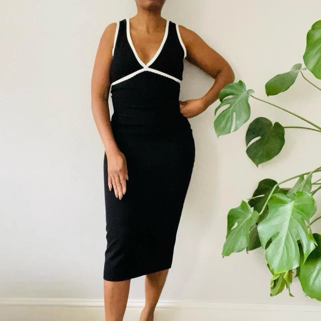 BNWT ZARA BLACK Pleated Contrast Faux Leather Midi Dress Size S 37.09 -  PicClick UK