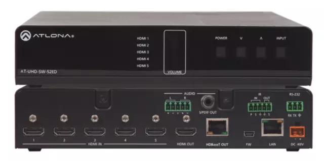 ATLONA AT-UHD-SW-52ED - HDMI 5 entrées 4K / UHD HDMI - sorties HDBaseT - Poe