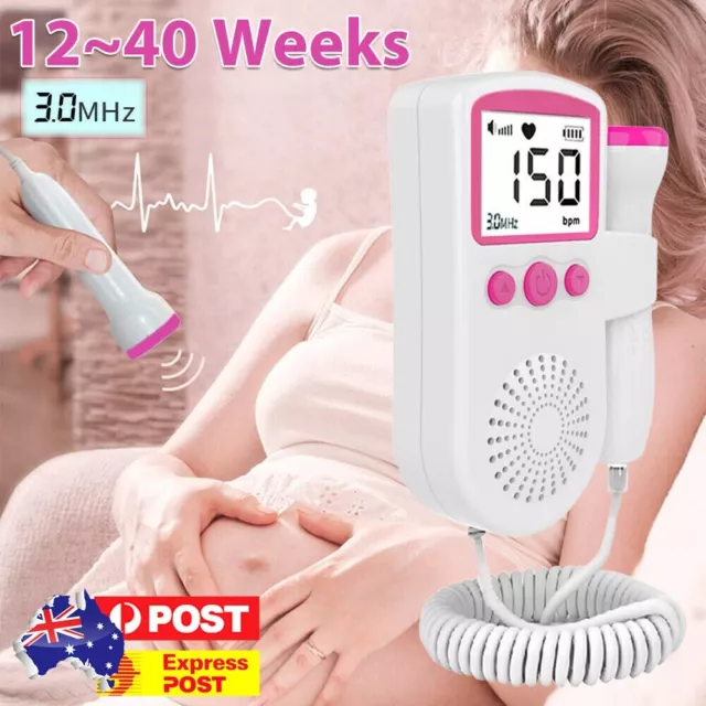 Fetal Doppler Meter LCD Baby Heart Beat Rate Monitor FHR Probe Pregnancy Fetu AU