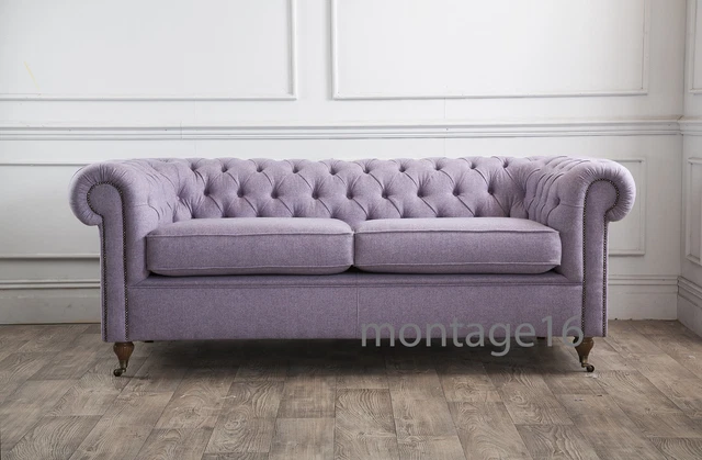 BESPOKE BURLEY BUTTON Back Chesterfield Harris Tweed Wool Sofa